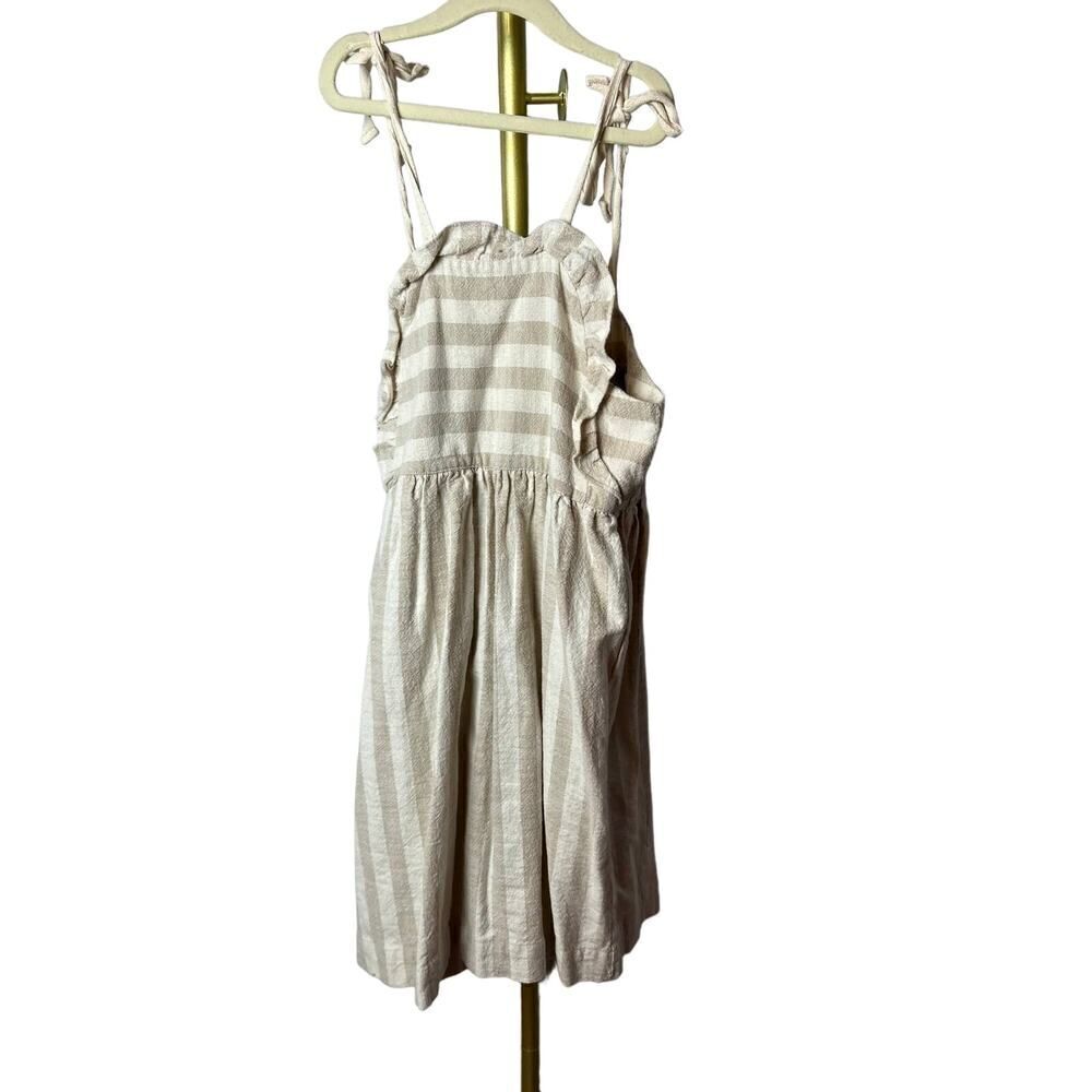 Kokori Kids Khaki and Tan Stripe Cotton Ruffle Dress Sz. 12Y